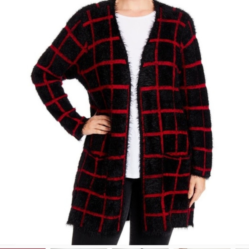 Joseph A. Textured Plaid Open Front Cardigan Small